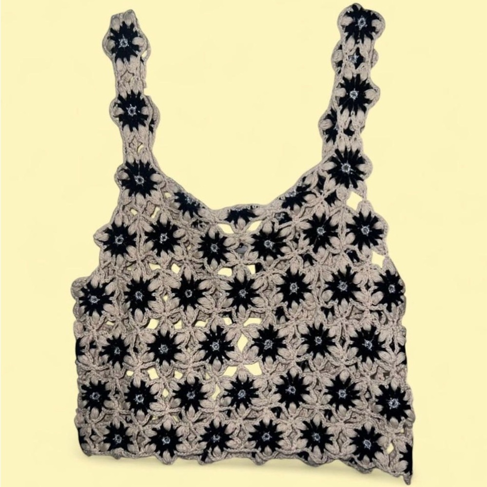 The Upside Black and Cream Floral Crochet Top